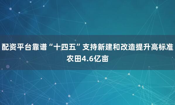 配资平台靠谱“十四五”支持新建和改造提升高标准农田4.6亿亩
